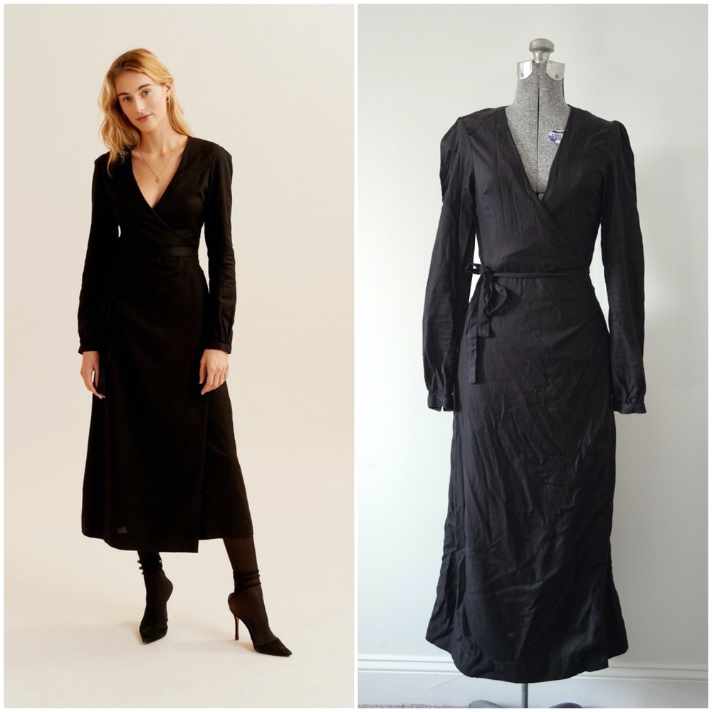 Kotn Woven Wrap Dress in Black Size Small